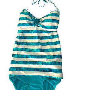 Candie’s Swim Suit 2 Piece, Size XL, Turquoise & White.
